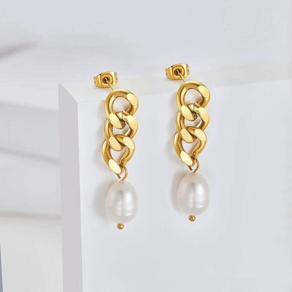 Baroque Freshwater Pearl Drop 18K Gold‎ Earrings Stainless Steel - Picture 13 of 13